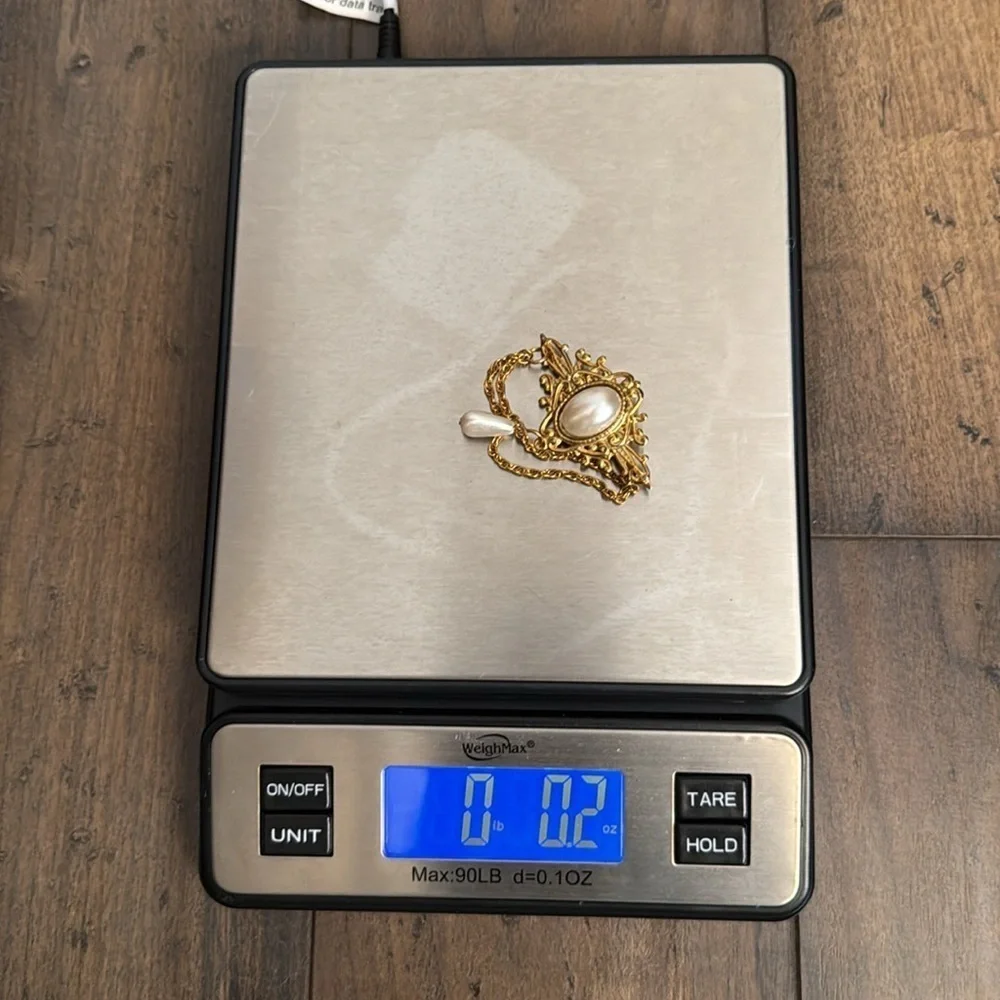 Vintage Faux Pearl Chain Brooch Pin Teardrop Statement Gold Tone lot B33 - Picture 5 of 5